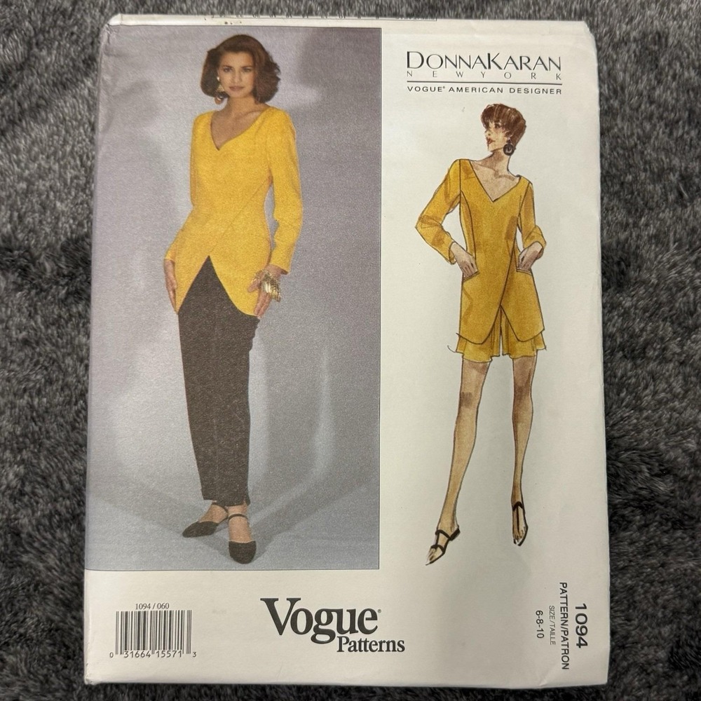 Vogue Patterns #1094 Donna Karan Tunic, Shorts &‎ Pants Pattern Sz 6-8-10 UNCUT